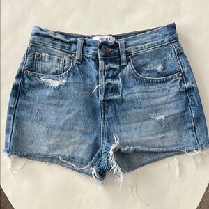 PISTOLA High Rise Medium Blue Vintage Wash Buttonfly Jean Shorts 24